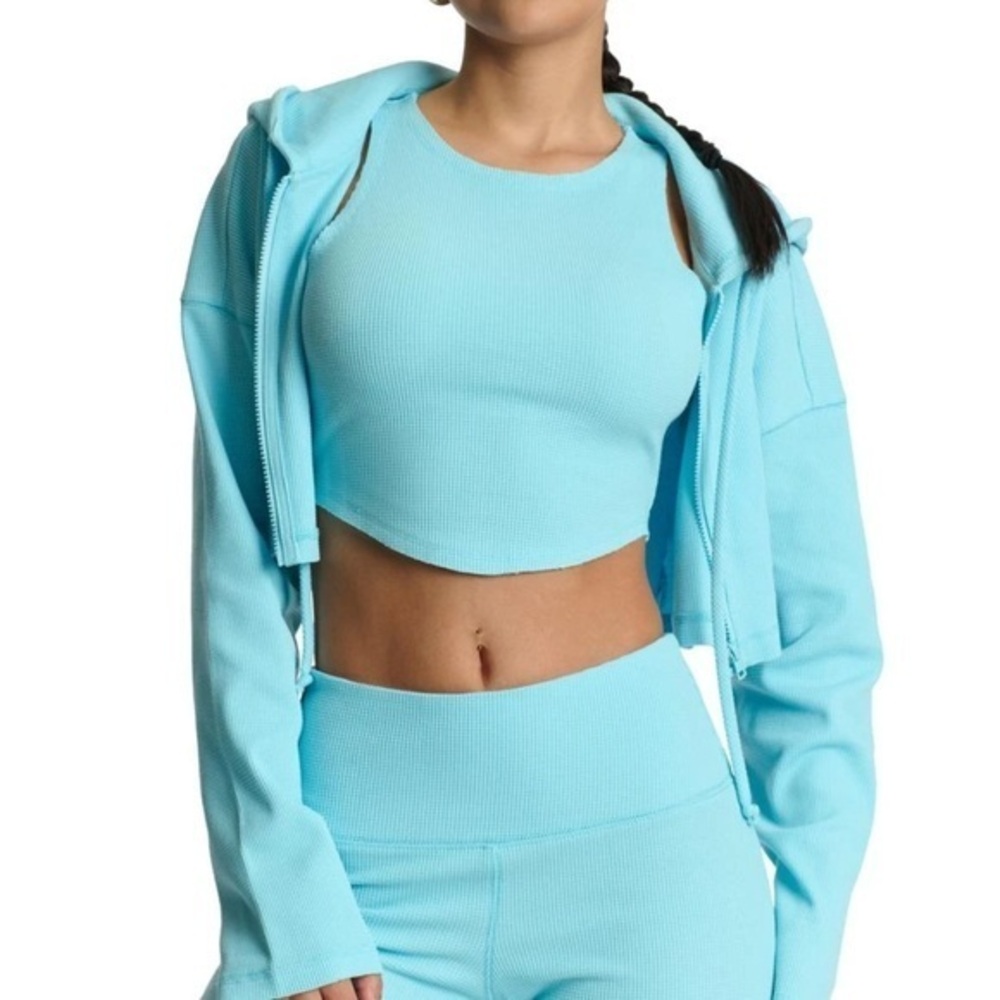 New ▶️ Naked Wardrobe ◀️ Baby Blue Thermal Oversized Crop Hoodie Size Small